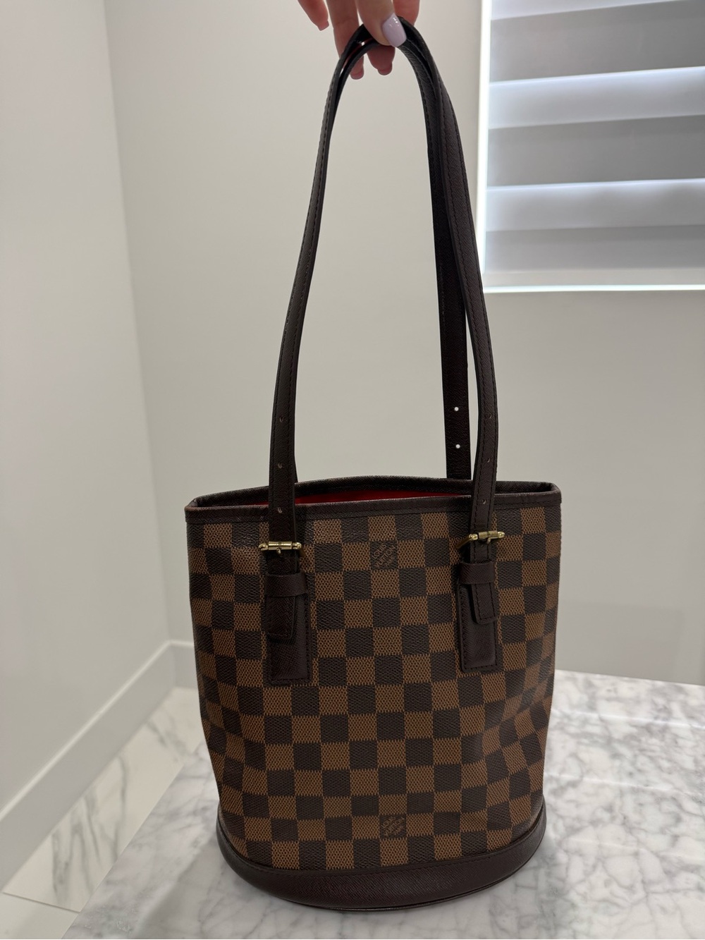 Louis Vuitton Damier Bucket bag with Red Interior